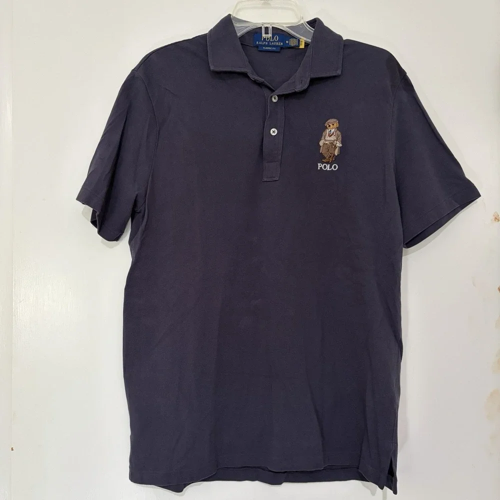 Polo Ralph Lauren Men's Classic-Fit Polo Bear Mesh Polo Shirt Size Medium Blue